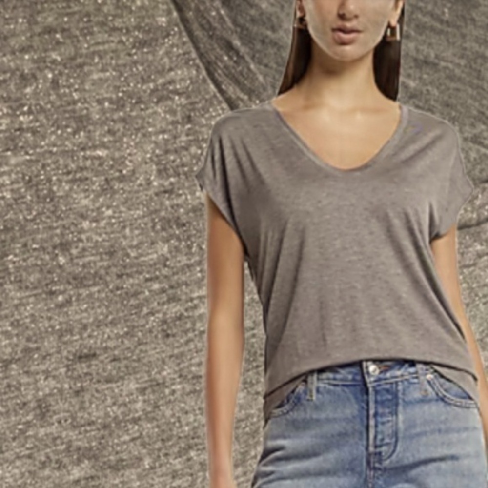 Ann Taylor Women’s Deep Scoop Neck Tee Heathered Gray & Metallic Rose Gold Small